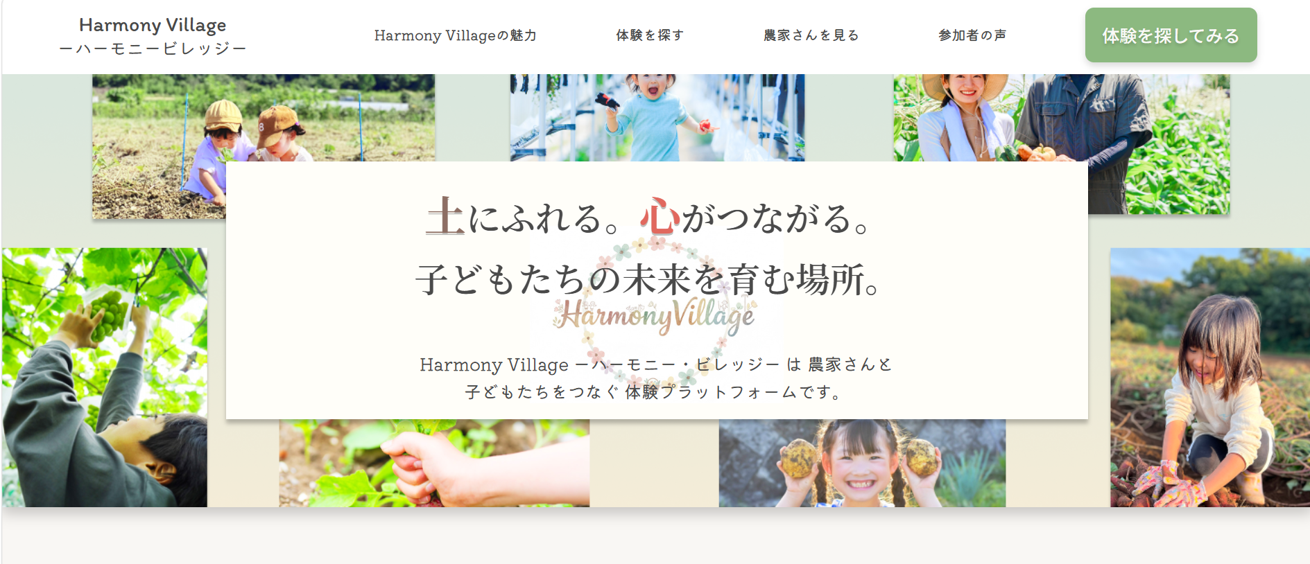 Harmony Village LPのトップ画面
